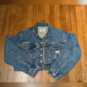 Calvin Klein Blue Denim Jacket 90s Y2K Crop Grunge